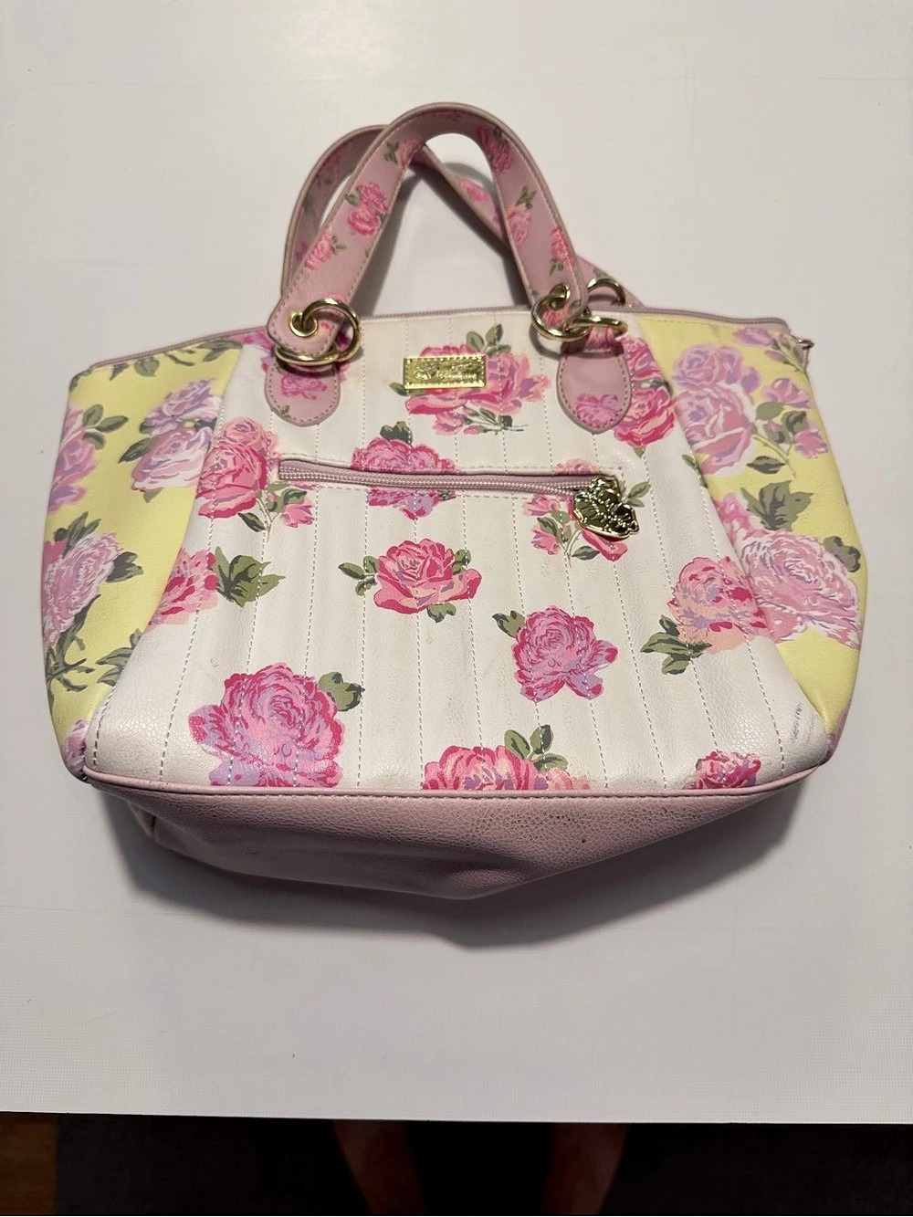 Luv Betsey Floral Satchel in Pink & Yellow